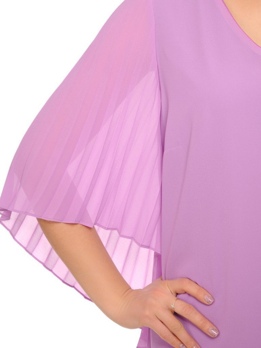 Sukienka damska, liliowa kreacja z plisowanymi rękawami 29368