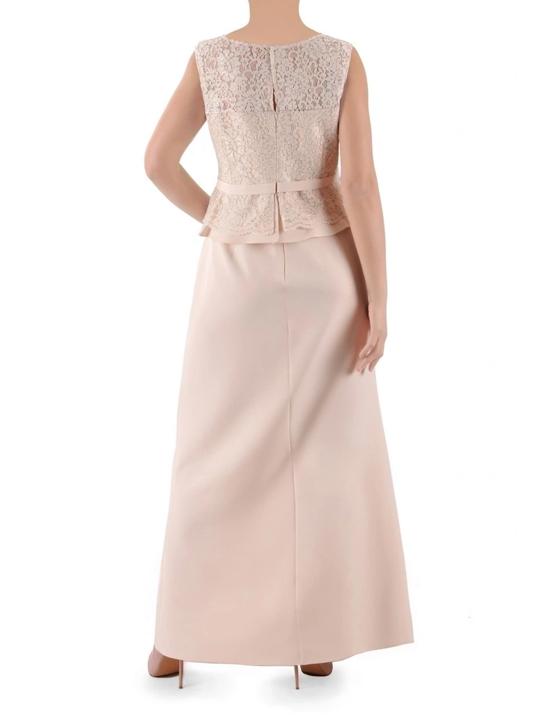 Rozkloszowana suknia wieczorowa maxi w odcieniu bladego różu – elegancki fason na bal i studniówkę 38726