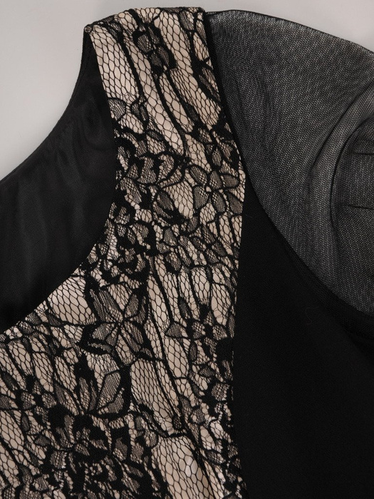 Czarna sukienka z koronkowym gorsetem, kreacja z łączonych tkanin 23269