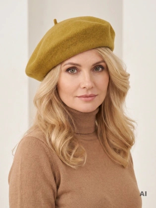 Elegancki beret damski wełniany fason francuski – stylowy oliwkowy akcent z antenką na chłodne dni 40872