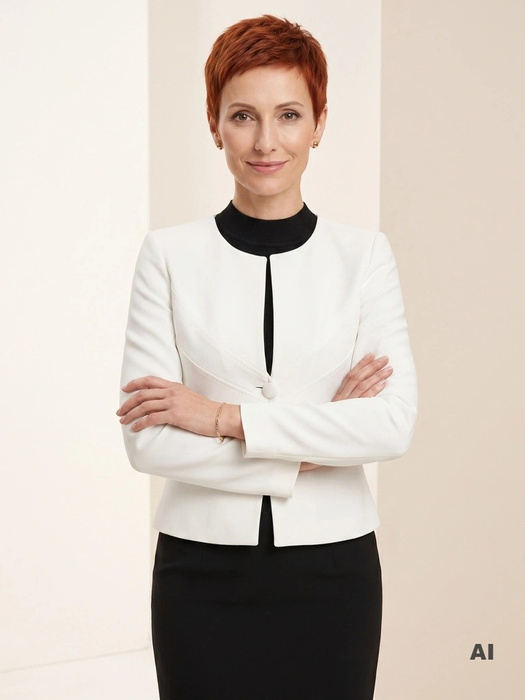 Elegancka biała marynarka damska do sukienki – klasyczny prosty fason z ozdobnymi guzikami 3371