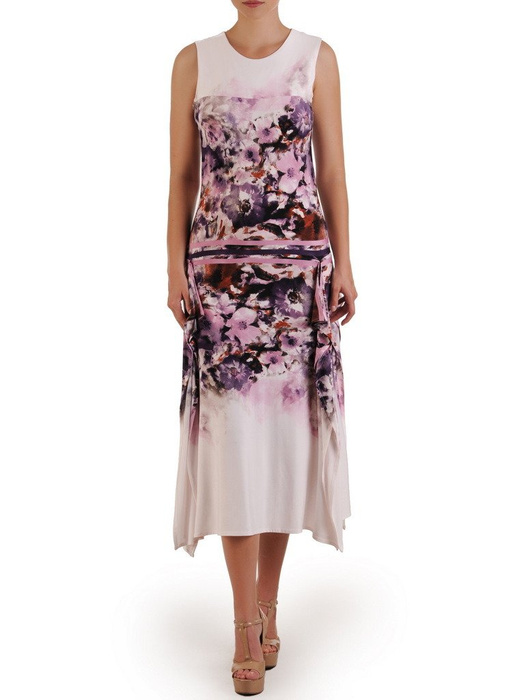 Sukienka midi z obniżonym stanem, elegancka kreacja z modnymi lamówkami 21354