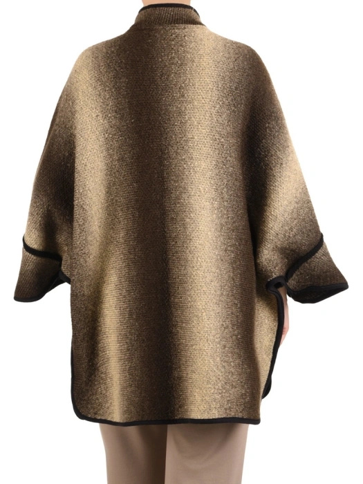 Elegancki sweter damski rozpinany ze stójką w odcieniach beżu – luźny fason z ozdobnymi guzikami 42180