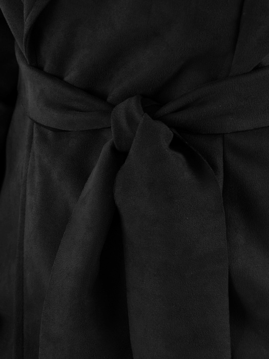 Czarny płaszcz jesienny wiązany w pasie 34938