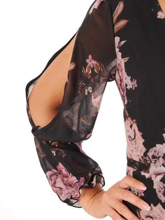 Elegancka sukienka maxi, kreacja z ozdobnymi rozcięciami na rękawach 30018