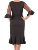 Czarna sukienka wieczorowa midi syrenka – szykowny fason z ozdobną falbaną i rękawem 3/4 31906