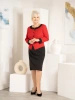 Czarno-czerwona ołówkowa sukienka midi z dekoracyjnymi guzikami – elegancki fason z imitacją żakietu 34064