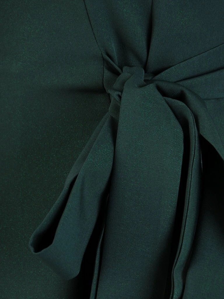 Elegancka zielona sukienka rozkloszowana midi – fason z kontrafałdami i kokardą w talii 26981
