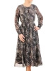 Jesienna sukienka rozkloszowana maxi w zwierzęcy print – kobiece wiązanie pod szyją i swobodny krój 30845
