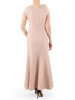 Połyskująca beżowa sukienka maxi na wesele – rozkloszowany krój z rozcięciem wysmuklający sylwetkę 38989