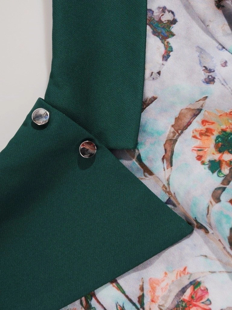 Elegancka sukienka o prostym kroju w liście – wysmuklający fason z kołnierzykiem 21923