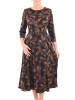 Rozkloszowana sukienka jesienna maxi z rękawem 3/4 – stylowy print i pasek podkreślający talię 40295