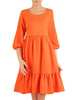 Rozkloszowana sukienka w kolorze pomarańczowym, kreacja z gumkami na rękawach 29160
