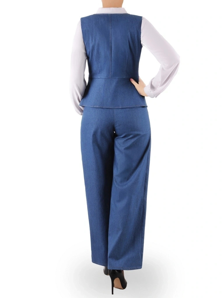 Jeansowa kamizelka damska plus size z ozdobnym zapięciem 38757