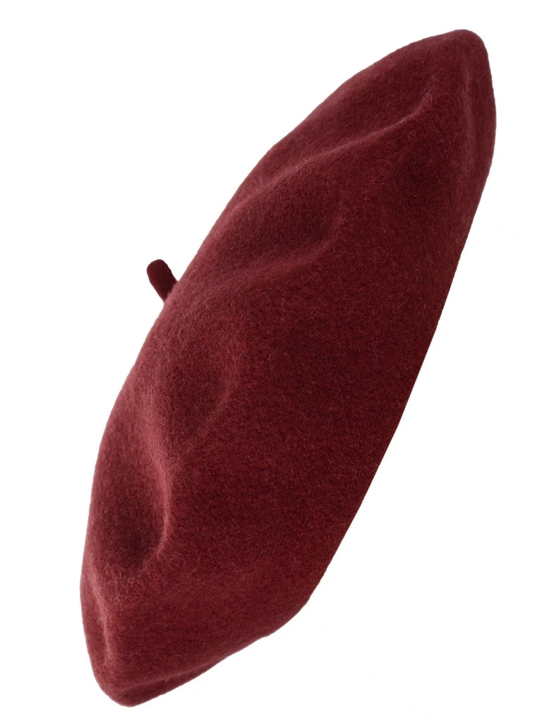 Elegancki beret damski wełniany bordowy – fason francuski z antenką, modne nakrycie głowy na zimę 40890