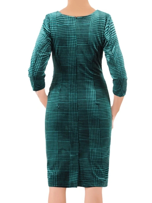 Elegancka sukienka damska w zieloną kratę midi – kopertowy fason wysmuklający talię 37119