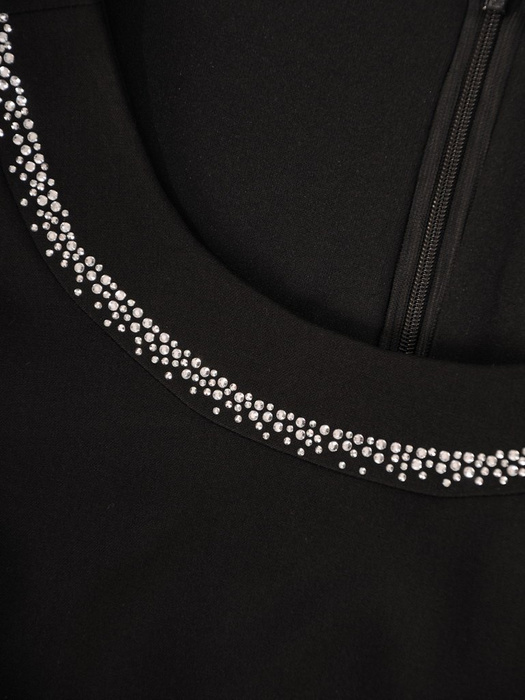 Elegancki czarny komplet, prosta sukienka z koronkowym żakietem 30417