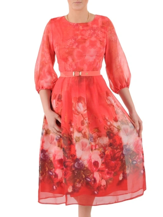 Elegancka sukienka rozkloszowana maxi w kwiaty – kobiecy krój pięknie modelujący sylwetkę 39275