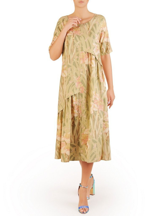 Luźna sukienka z przewiewnej tkaniny w modny, kwiatowy wzór 30424