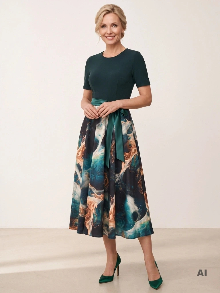 Sukienka rozkloszowana maxi w butelkowej zieleni – elegancki fason modelujący talię 40502