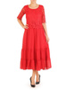 Luźna sukienka z szyfonu, czerwona kreacja z koronkowym topem 30211