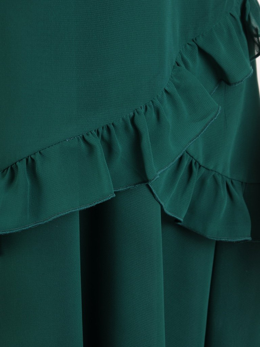 Sukienka z szyfonu, zielona kreacja z falbanami 27275