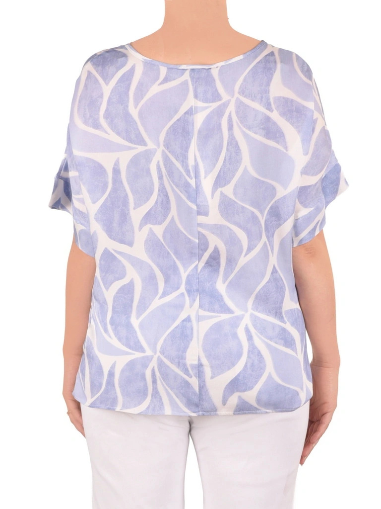 Elegancka bluzka wizytowa z wiskozy w modny print – prosty fason z kobiecym wiązaniem w pasie 41953