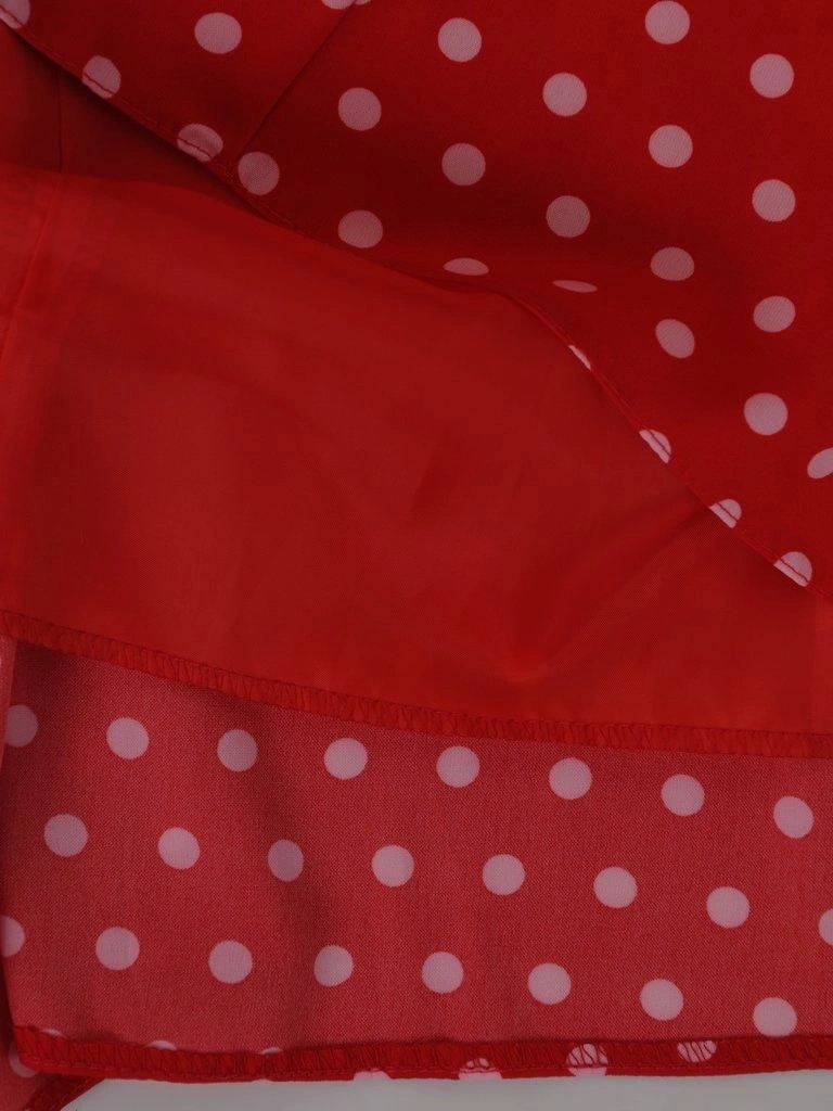 Czerwona sukienka rozkloszowana w retro groszki – stylowy model midi na lato z marszczeniem 3321