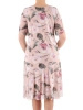 Elegancka sukienka trapezowa midi w botaniczny print – subtelny dekolt w serek wysmuklający sylwetkę 39559