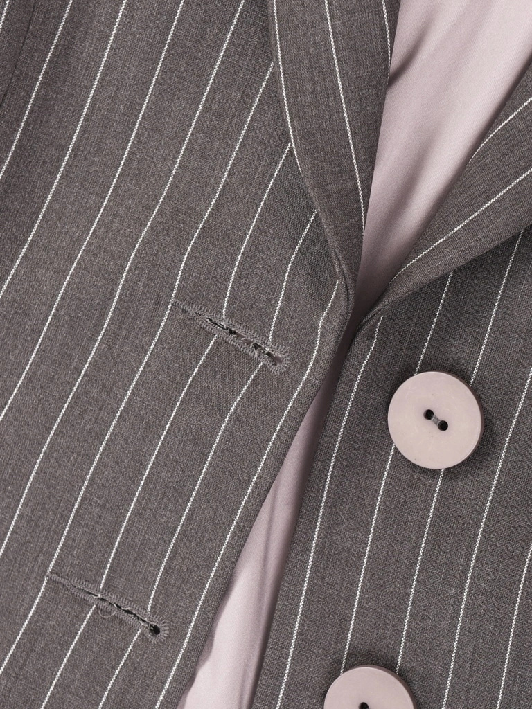 Elegancki kostium damski ze spódnicą w paski – klasyczny prosty krój z kołnierzem 40261
