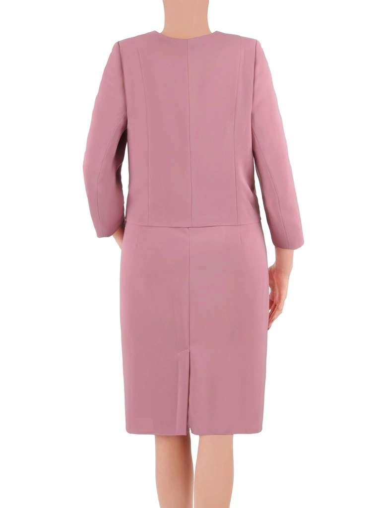 Elegancki kostium damski na wesele brudny róż – prosty fason wysmuklający sylwetkę 37219
