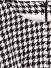 Wizytowa czarna sukienka midi w pepitkę o prostym kroju – wysmuklający fason do biura z rękawem 3/4 42514