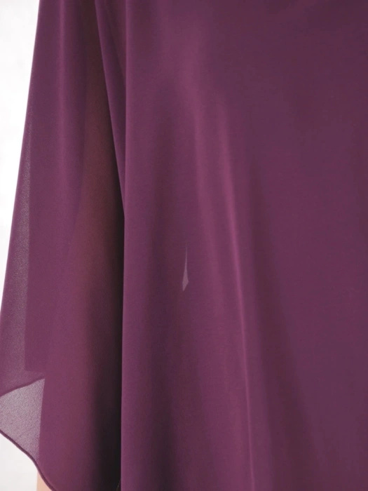 Fioletowa suknia maxi na wesele i studniówkę – elegancka, z asymetryczną szyfonową narzutką i cyrkoniami 37480
