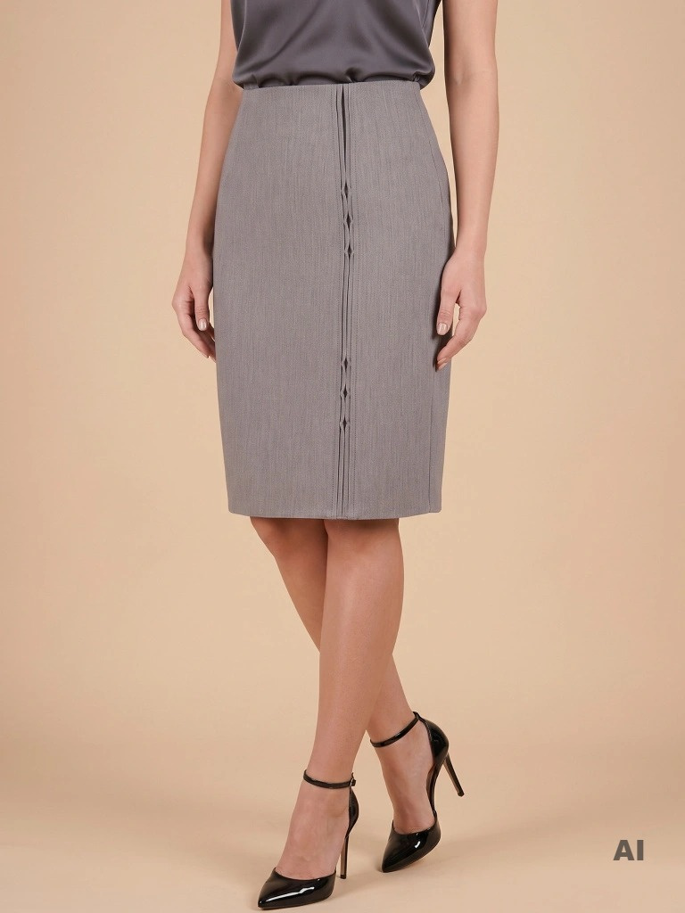 Elegancka szara spódnica midi na jesień – prosty fason z wygodną gumką w pasie i podszewką 41227