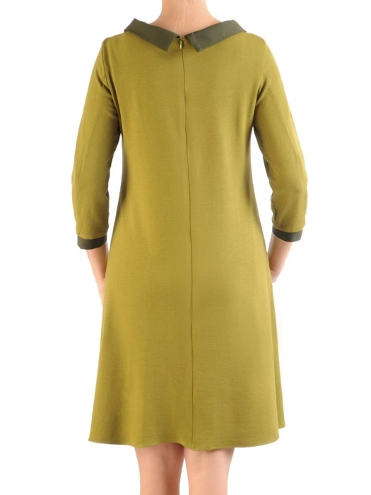 Limonkowa sukienka wizytowa trapezowa midi – kobiecy krój z elegancką kontrafałdą 34805