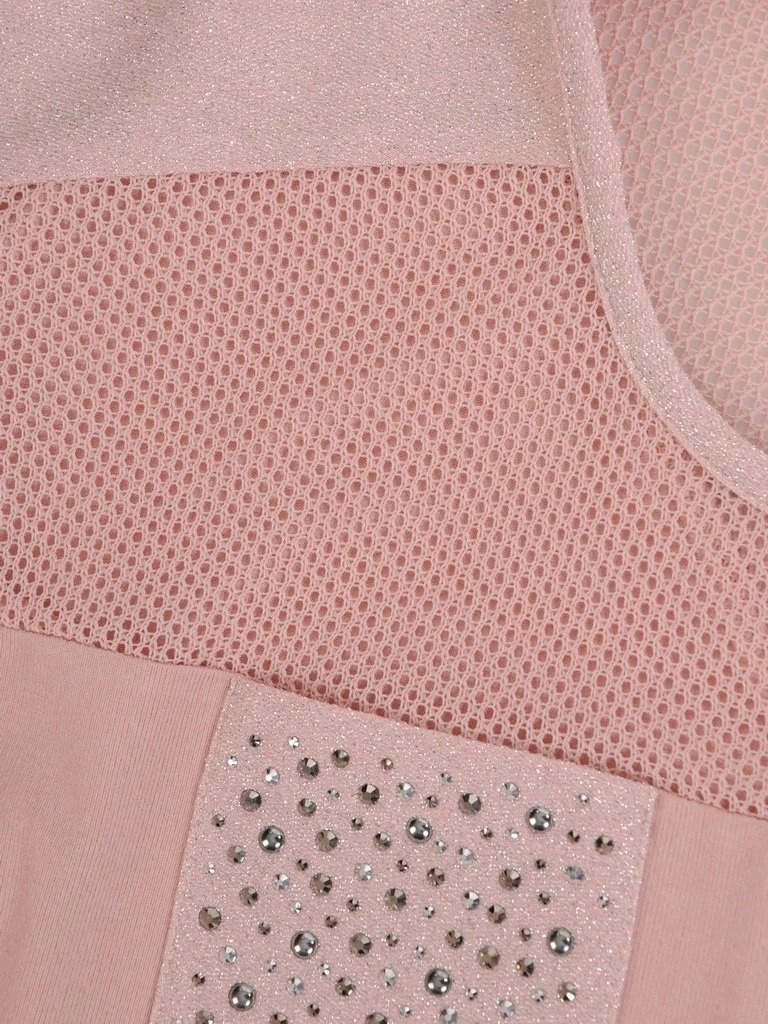 Elegancka bluzka wizytowa w odcieniu pudrowego różu – prosty fason ze srebrnym zdobieniem 27856