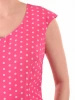 Elegancka letnia sukienka midi w groszki – prosty fason w kolorze amarantowym z dekoltem w serek 6452