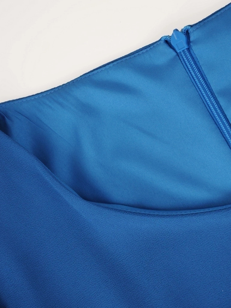 Elegancka sukienka wizytowa rozkloszowana midi turkusowa – zwiewny fason tuszujący sylwetkę 39787