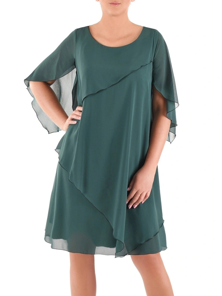 Elegancka sukienka trapezowa w odcieniu butelkowej zieleni – zwiewny fason tuszujący sylwetkę 30740