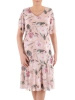Elegancka sukienka trapezowa midi w botaniczny print – subtelny dekolt w serek wysmuklający sylwetkę 39559