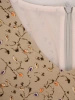 Elegancka beżowa sukienka trapezowa w kolorowe wzory – maskujący fason z wiązaniem na rękawach 25039