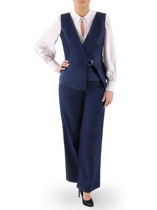 Jeansowa kamizelka damska plus size z ozdobnym zapięciem 38758