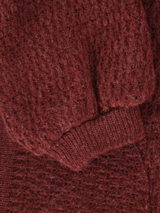 Elegancki sweter damski rozpinany w kolorze bordo – prosty krój z kapturem na chłodne dni 42173