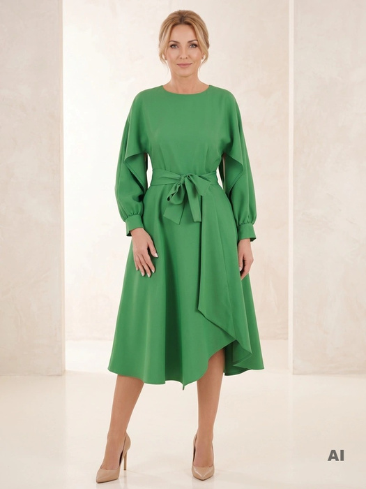 Elegancka sukienka maxi rozkloszowana w kolorze zielonym – asymetryczny dół wysmuklający sylwetkę 38071