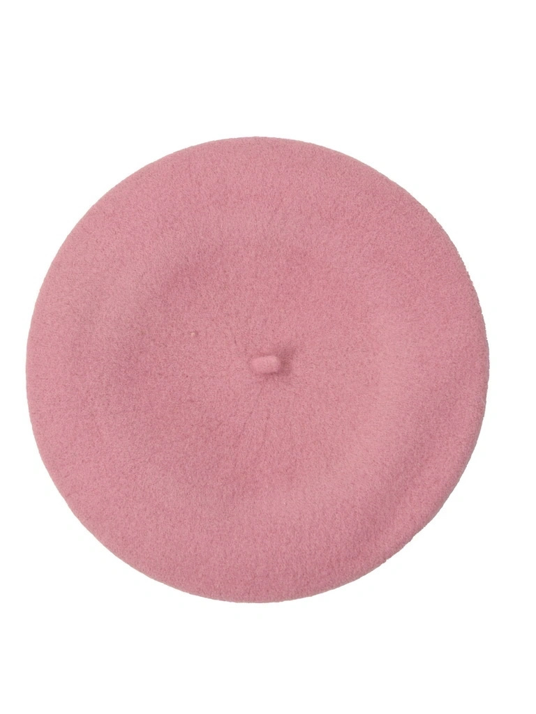 Elegancki beret damski fason francuski brudny róż – ciepły model z wełny merynosa na zimę 40896