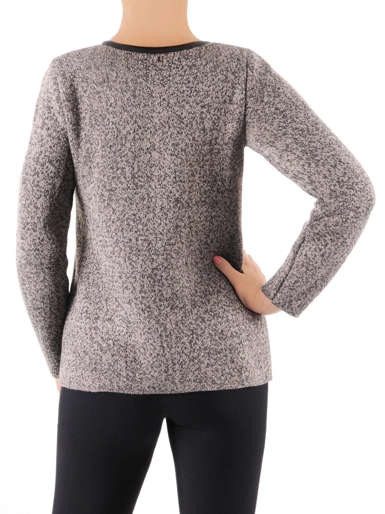 Elegancki sweter damski rozpinany na zamek – prosty krój ze wstawkami z ekoskóry 38977