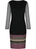 Czarna sukienka wieczorowa o prostym kroju z połyskiem – szyfonowe rękawy i wyszczuplające przeszycia 8801