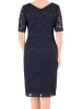 Elegancka granatowa sukienka na wesele i andrzejki – marszczenie w talii i kobiecy dekolt w serek 42717