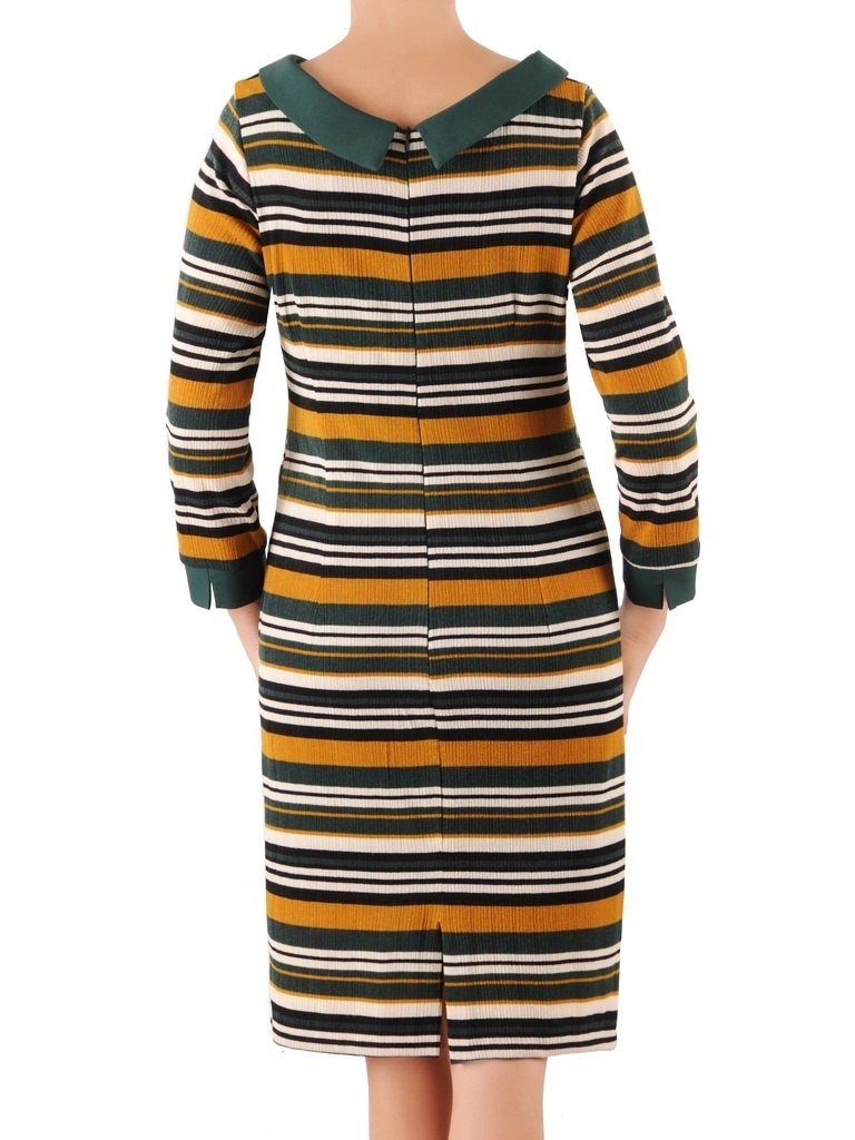 Stylowa sukienka midi w paski z dekoltem łódka – prosty fason z rękawem 3/4 ładnie układa się na sylwetce 36561