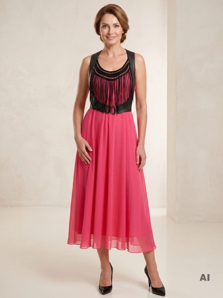 Elegancka sukienka trapezowa maxi amarantowa – tuszujący krój z efektowną klamrą 11642